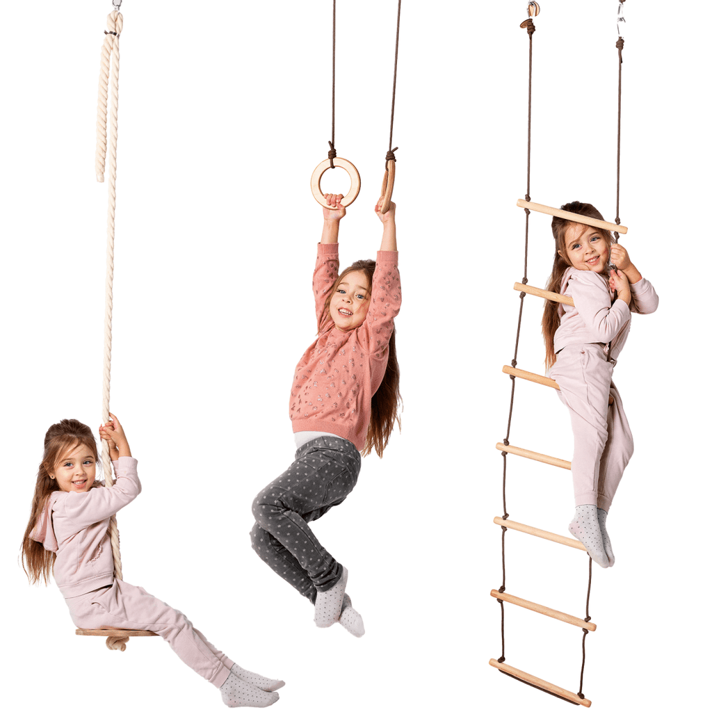 Playful scene with Goodevas 3-in-1 Swing & Climbing Set in action