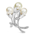 Elegant 18K White Gold Floral Brooch with Diamonds and Pearls by Infinite Jewels