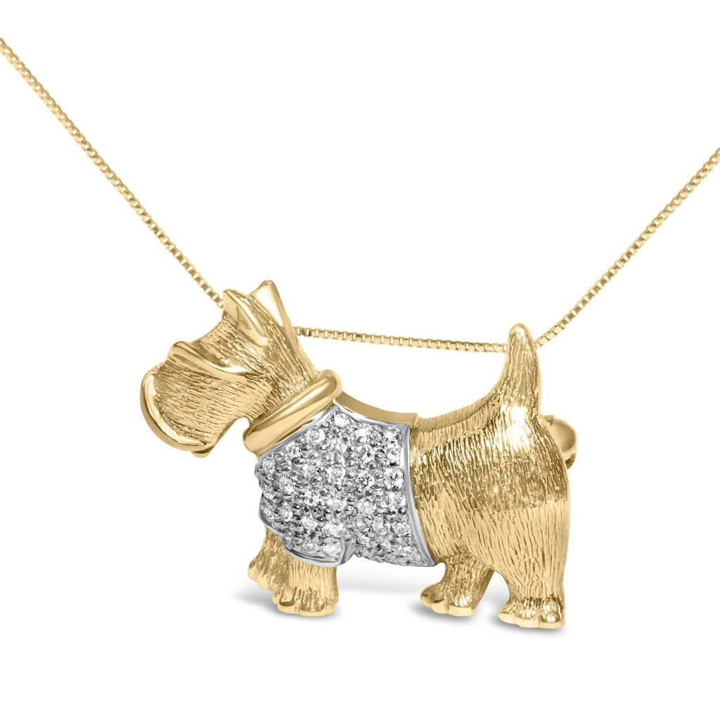 Back view of 18K Yellow Gold Scottish Terrier Diamond Brooch with clasp detail