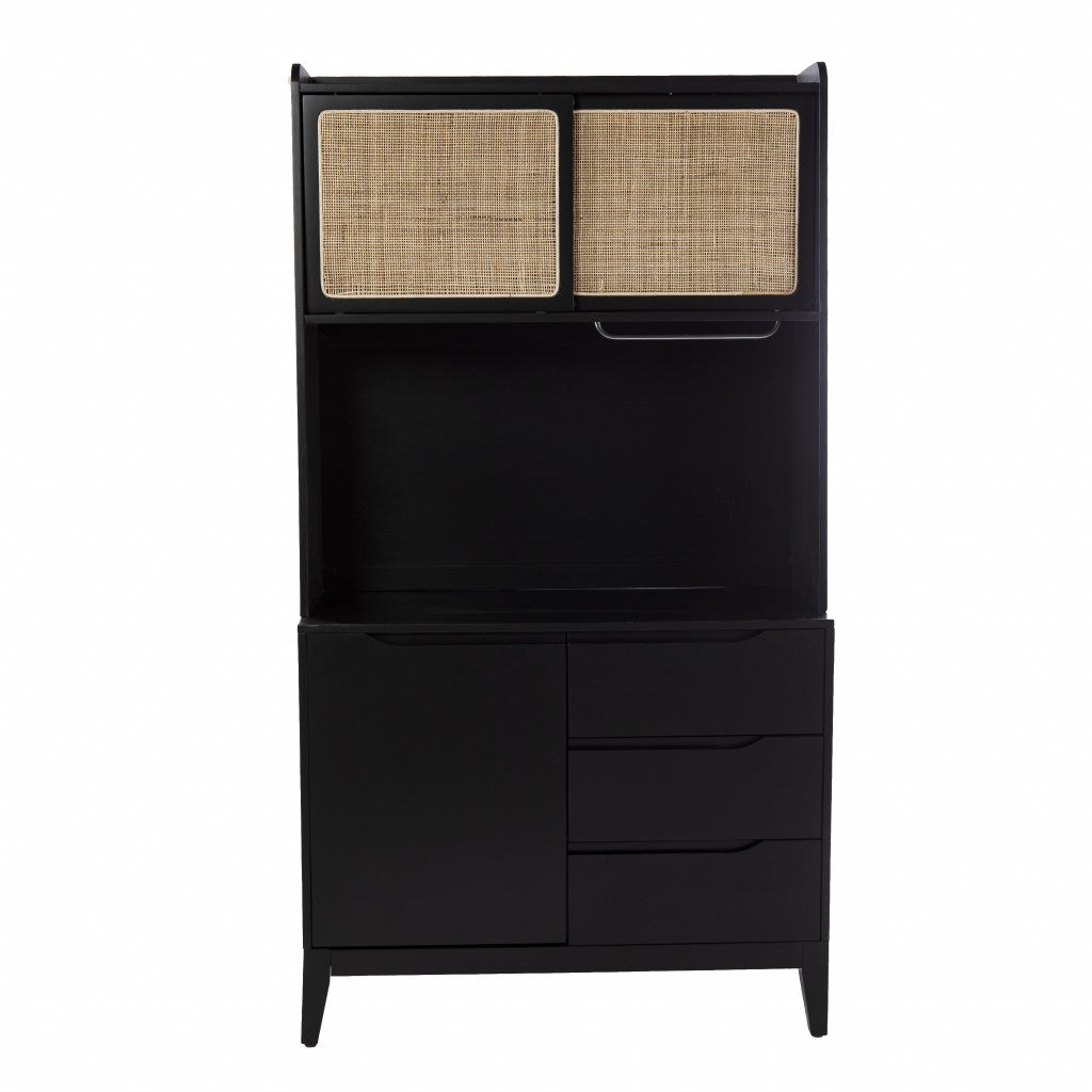 Front view of Rustic Black and Light Bamboo Tall Buffet Cabinet by Homeroots