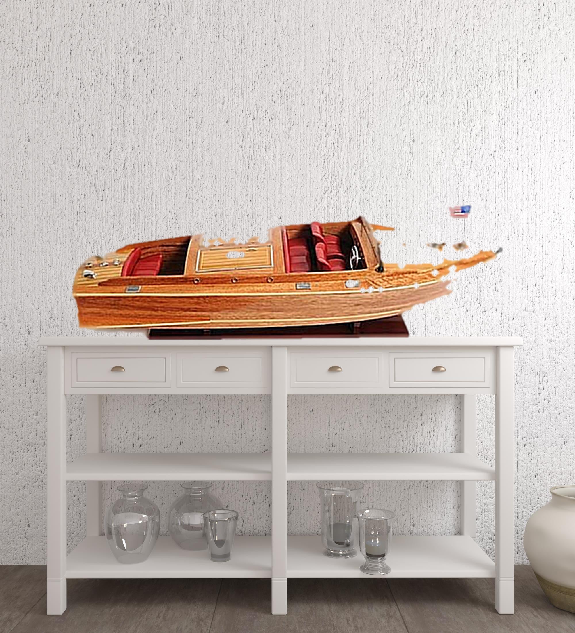 Side angle of 15" Wooden Boat Sculpture showcasing details