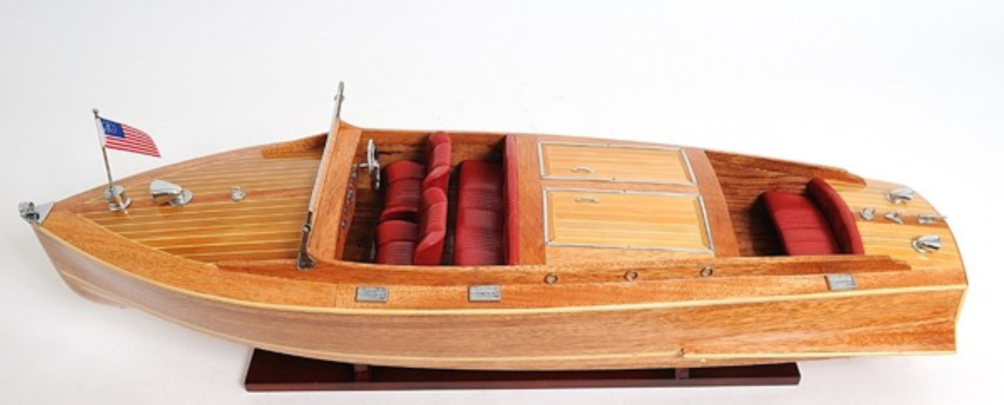 Close-up of handcrafted leather seats on Wooden Boat Sculpture