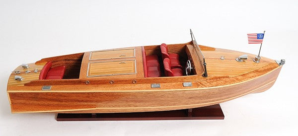 Front view of Handcrafted 15" Wooden Boat Sculpture by Homeroots
