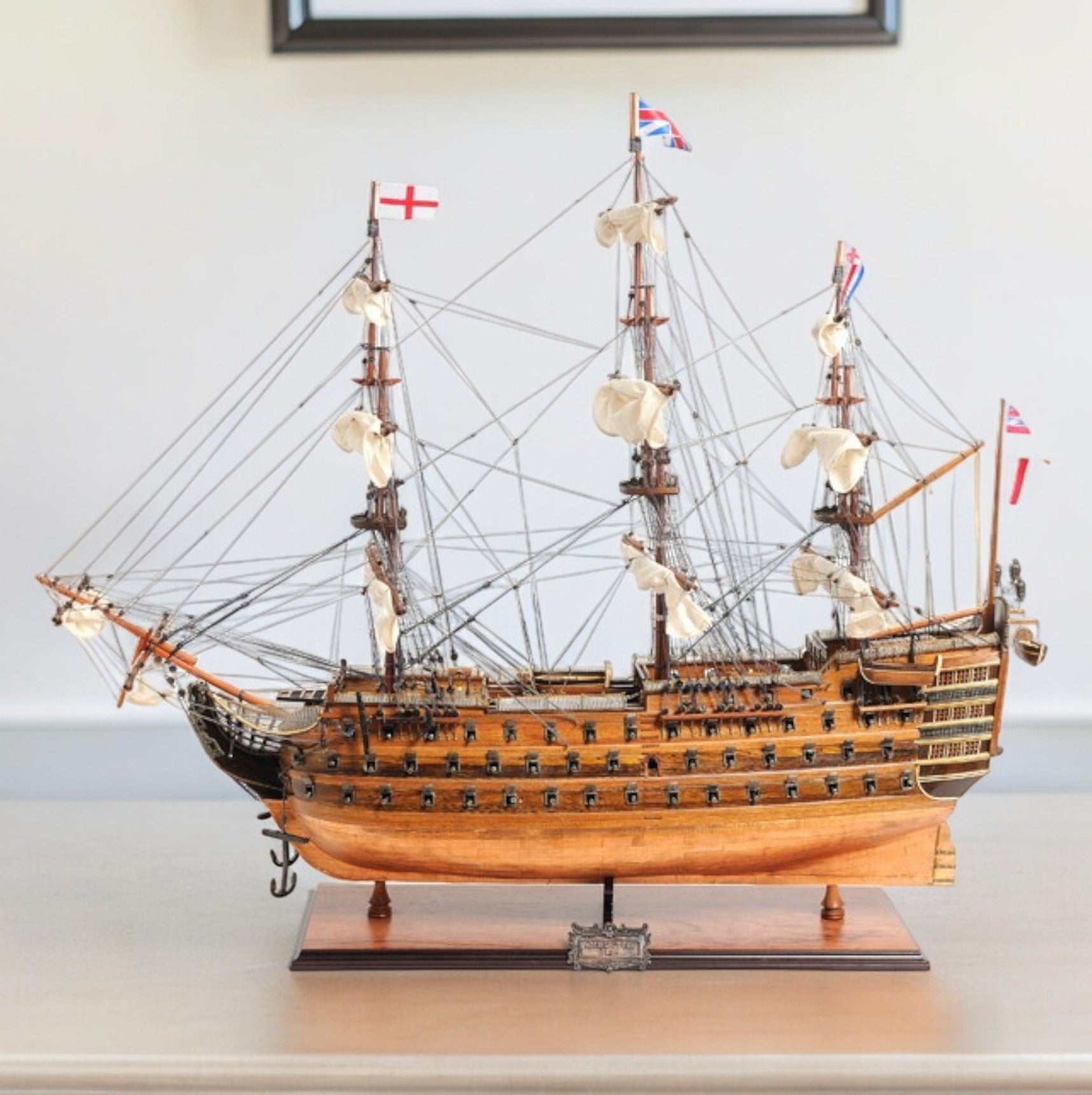 Top view of 32" Handcrafted HMS Victory Model Boat with sails raised