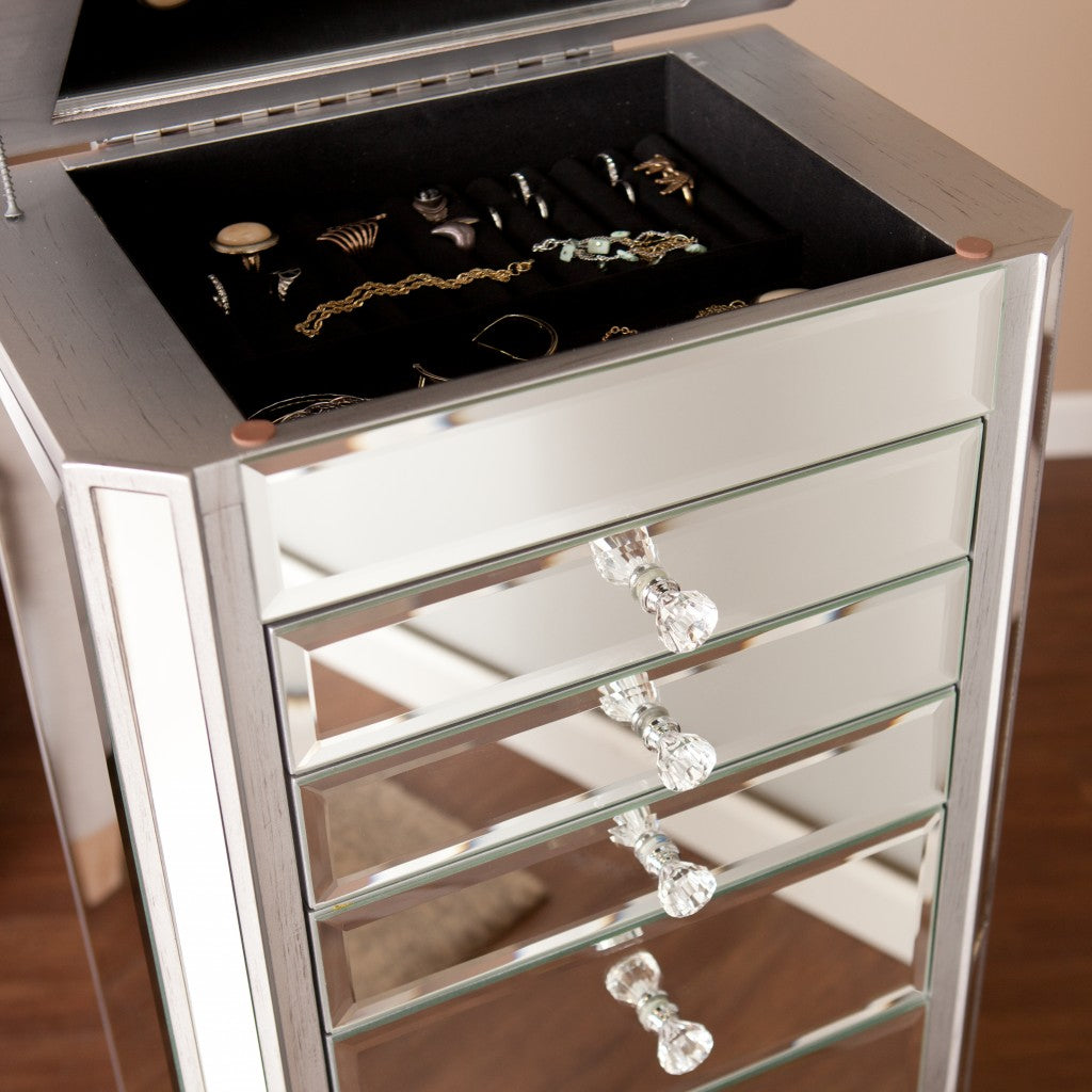 Side angle of 18" Silver Mirrored Writing Desk showcasing design