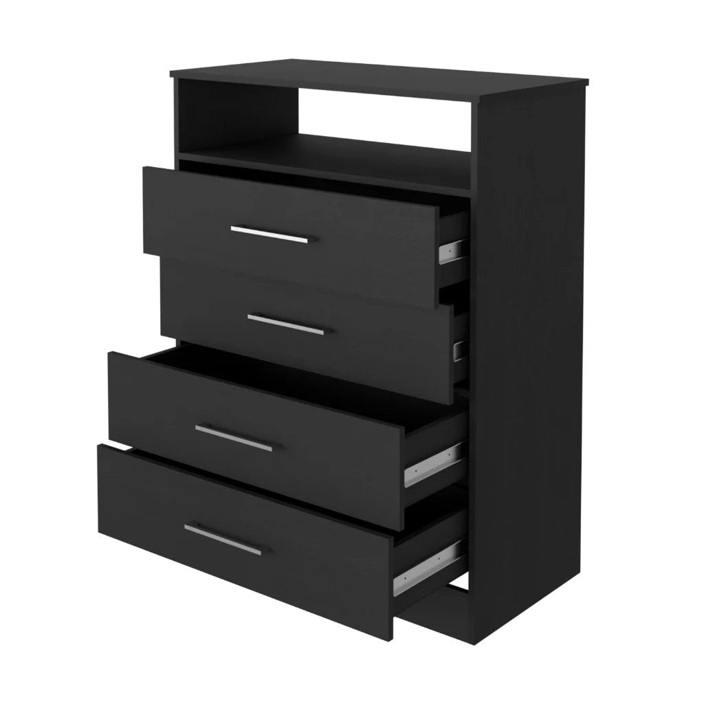 Side angle of Modern 31-Inch Black Vertical Dresser showcasing drawers