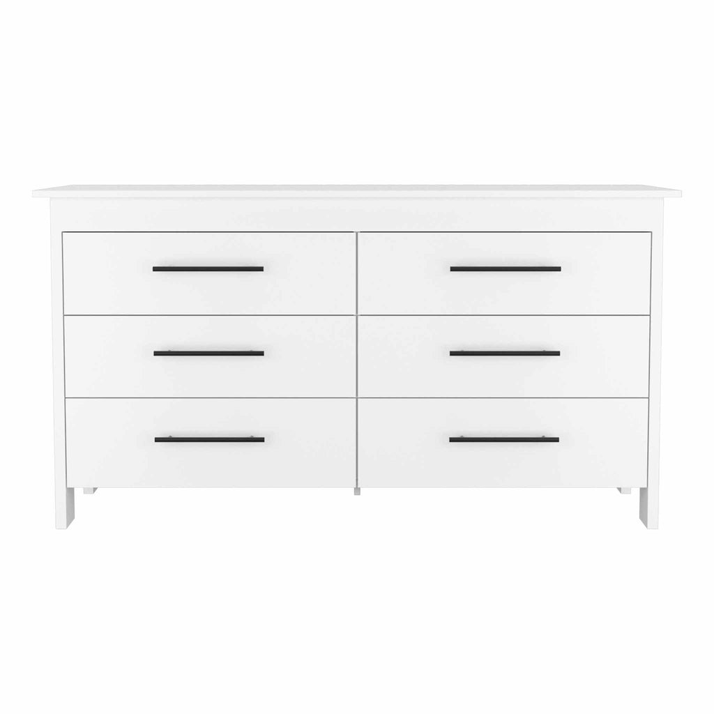 59" White Six Drawer Double Dresser