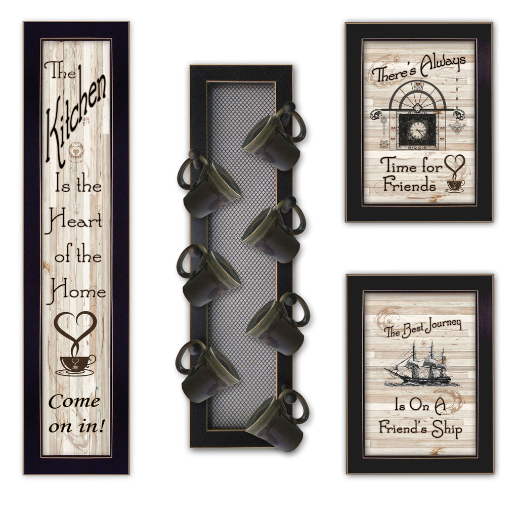 Stylish seven peg mug rack included with Chic Kitchen Wall Art Set