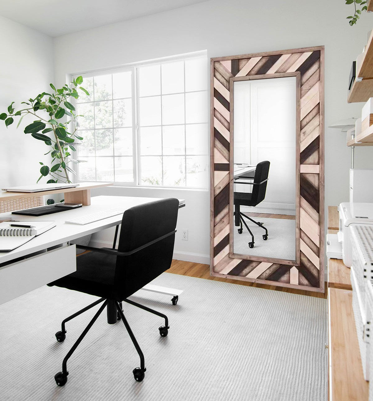 Back view of the 71-Inch Ivory and Gray Mirror displaying its sturdy design