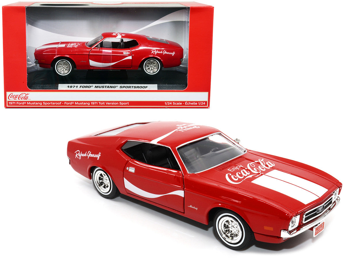 Side angle of 1971 Ford Mustang Sportsroof Coca-Cola model showcasing details