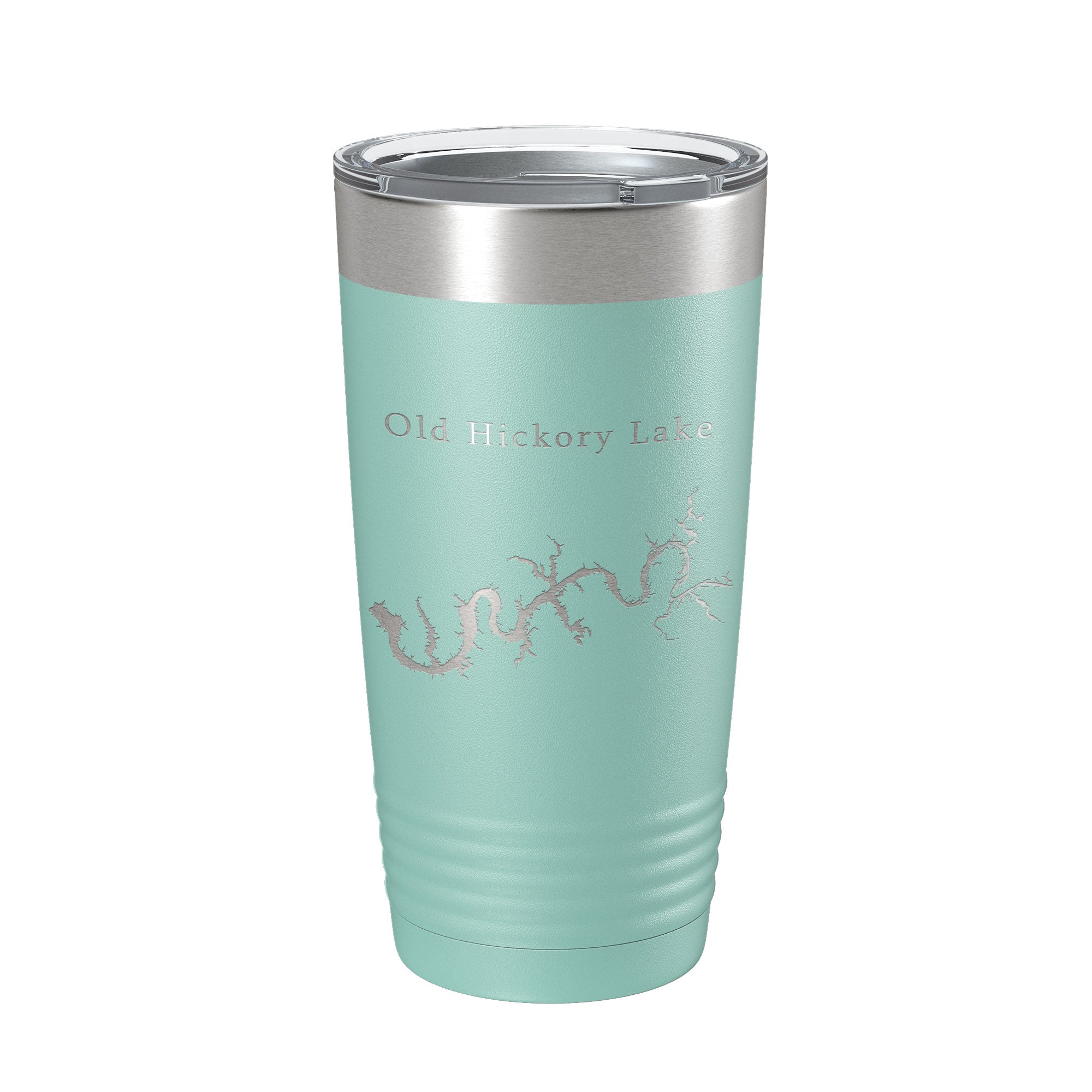 Insulated Old Hickory Lake Map Tumbler outdoors with scenic background