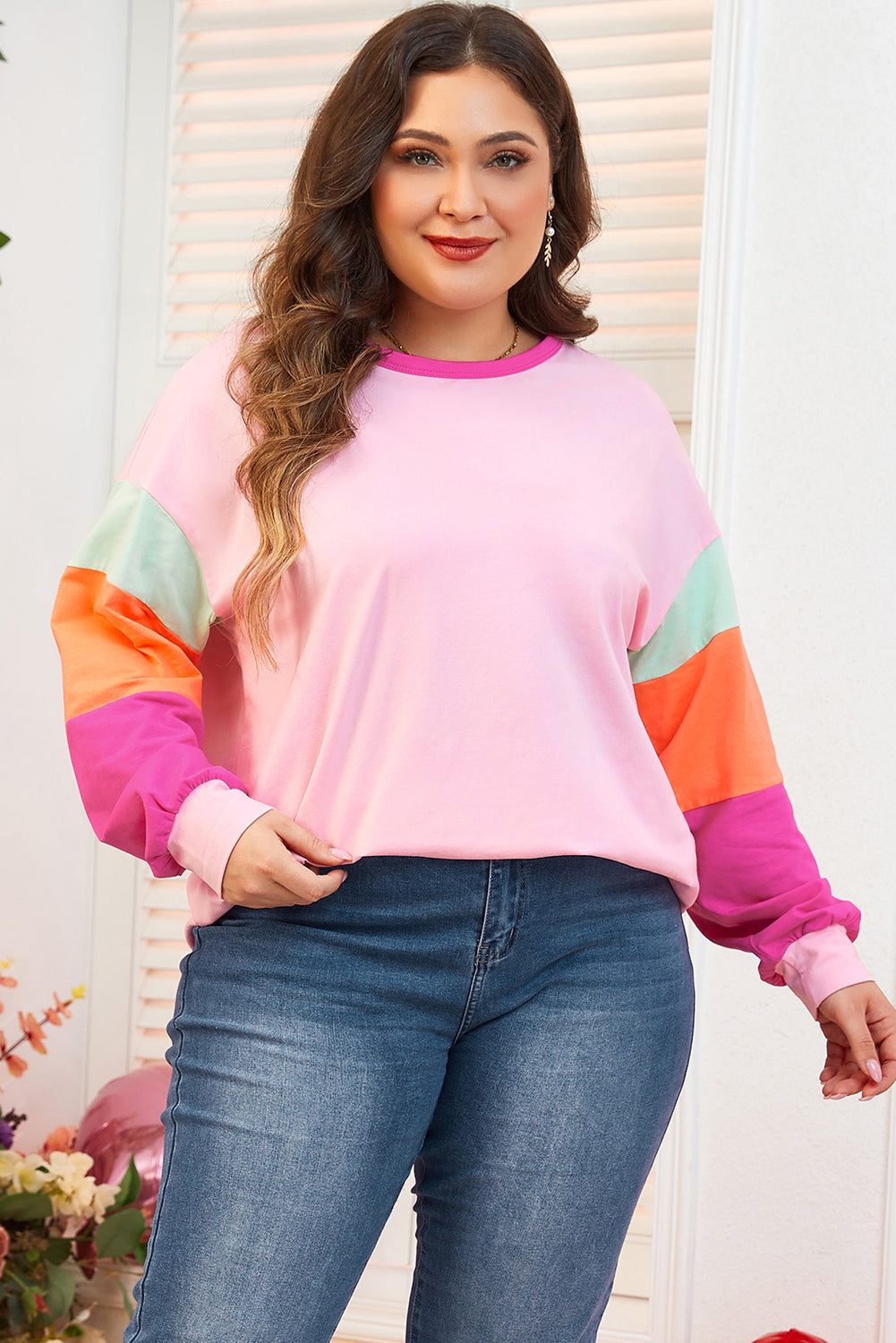 Trendy Harlow Plus Size Color Block Long Sleeve Top - Stylish & Cozy
