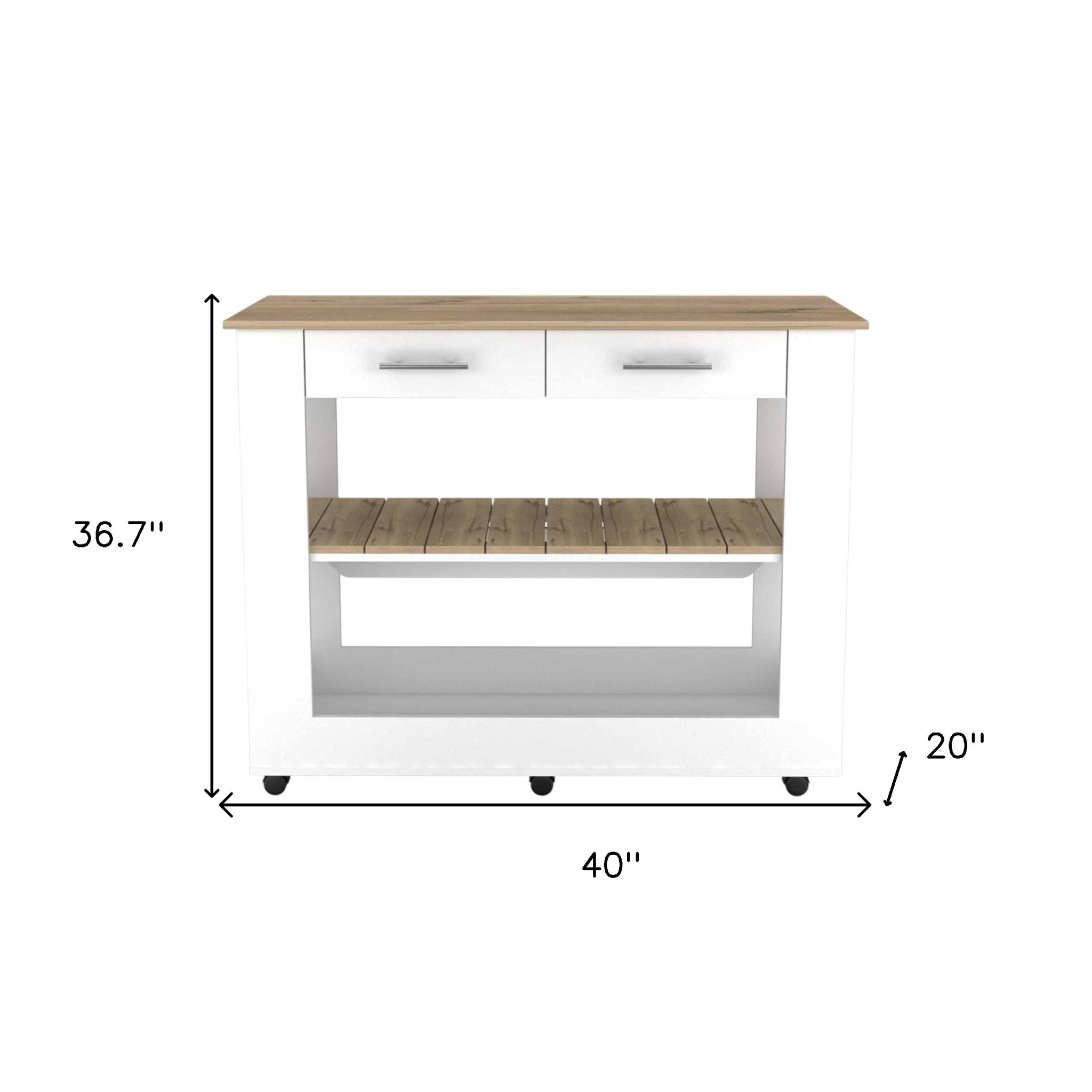 White and Brown 40" Rolling Kitchen Cart With Storage