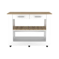 White and Brown 40" Rolling Kitchen Cart With Storage