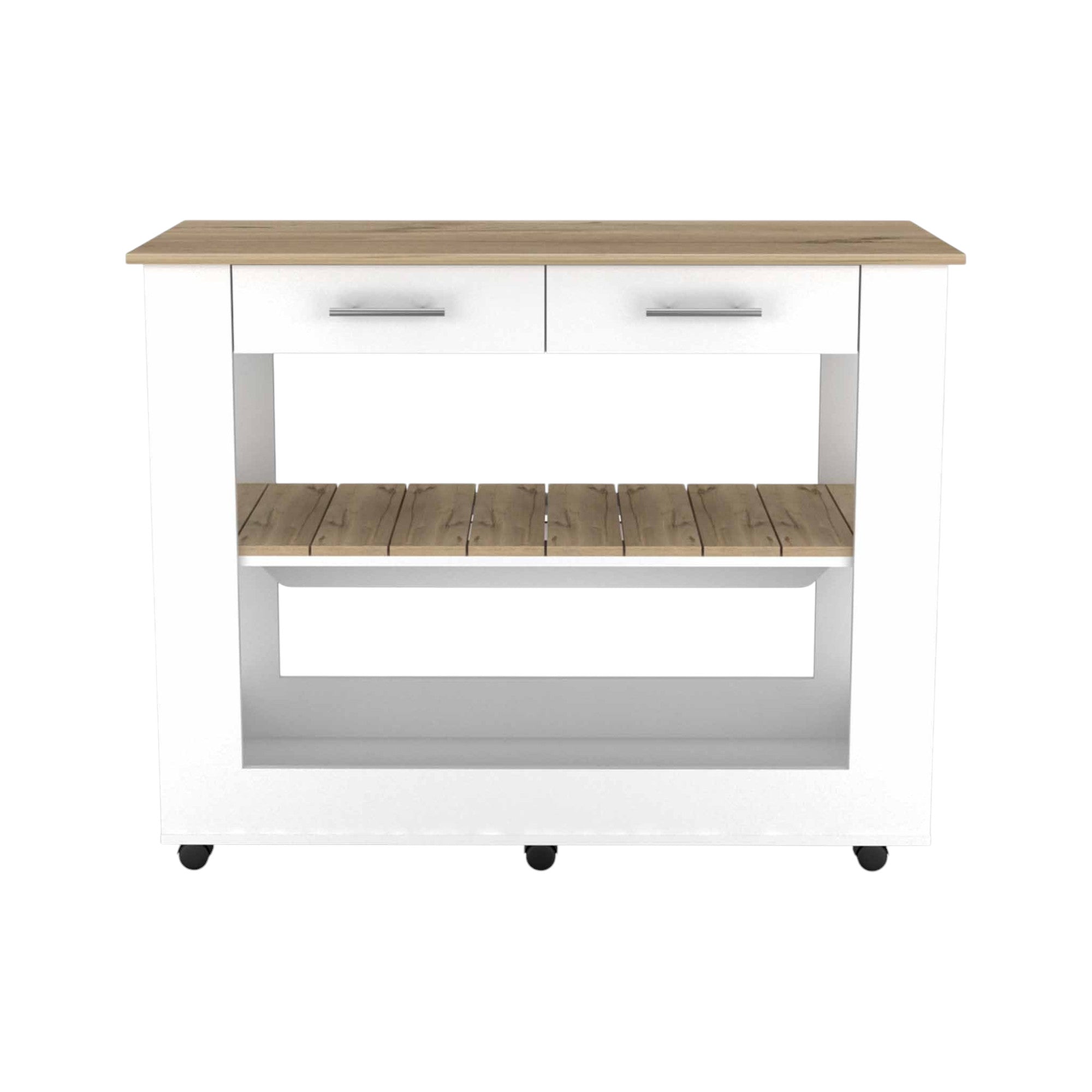 White and Brown 40" Rolling Kitchen Cart With Storage