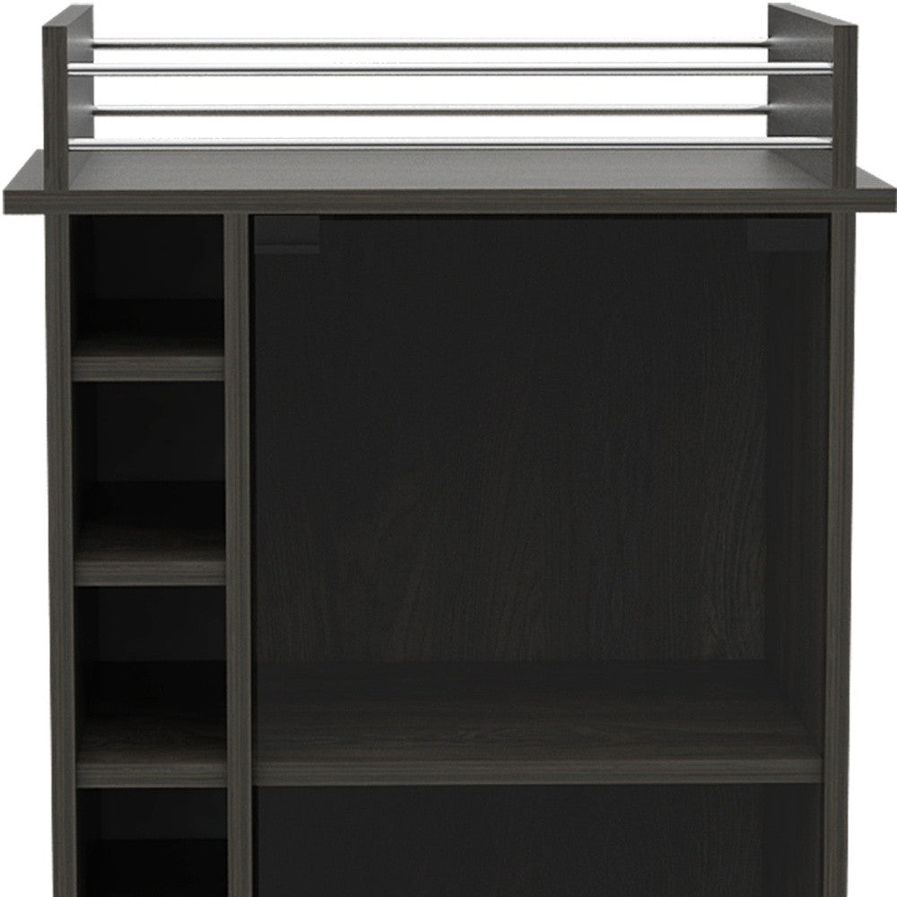 22" Espresso Wood Rolling Bar Cart With Wine Storage