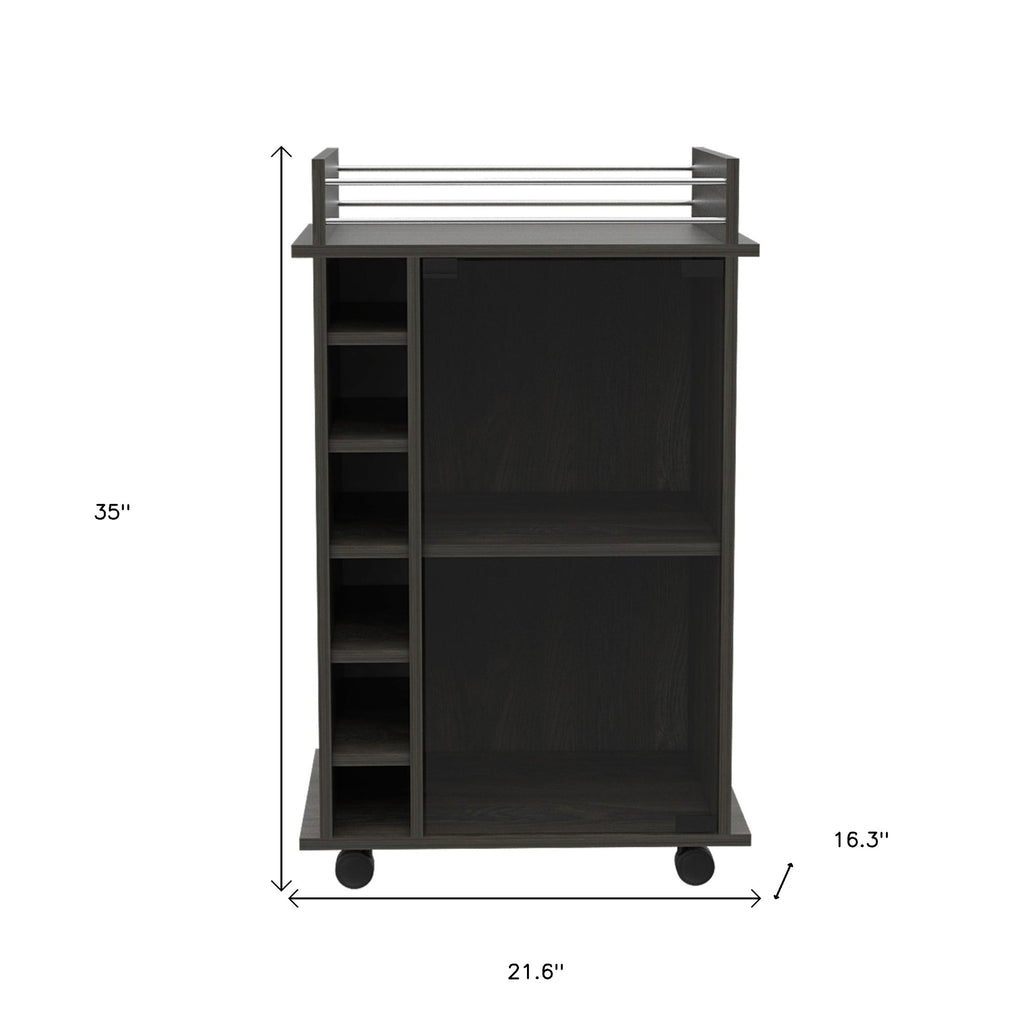 22" Espresso Wood Rolling Bar Cart With Wine Storage