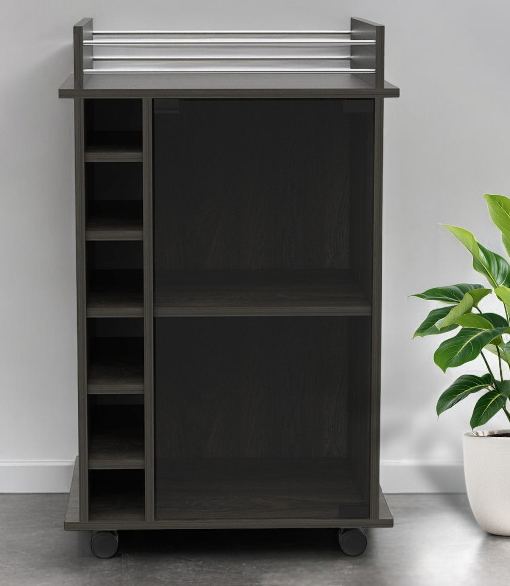 22" Espresso Wood Rolling Bar Cart With Wine Storage