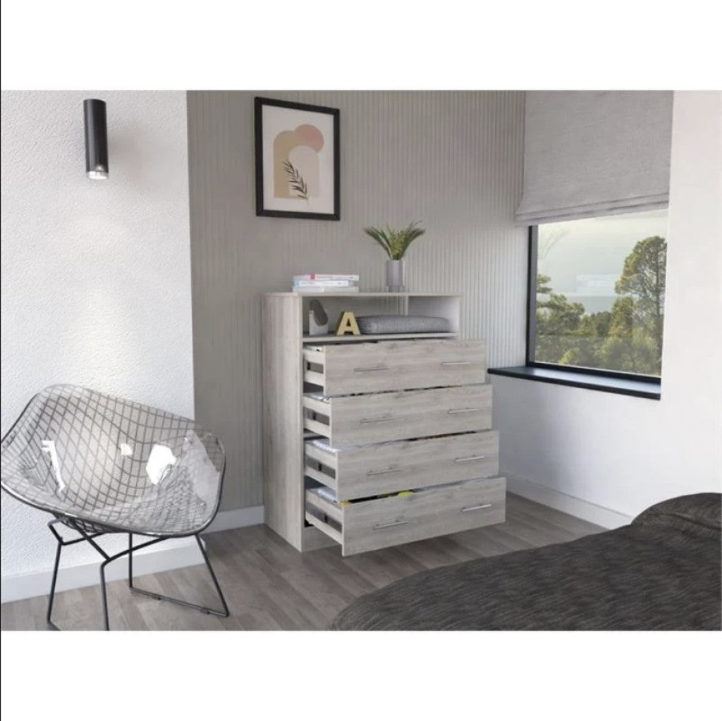 Open drawer of the 33" Light Grey Dresser revealing spacious storage