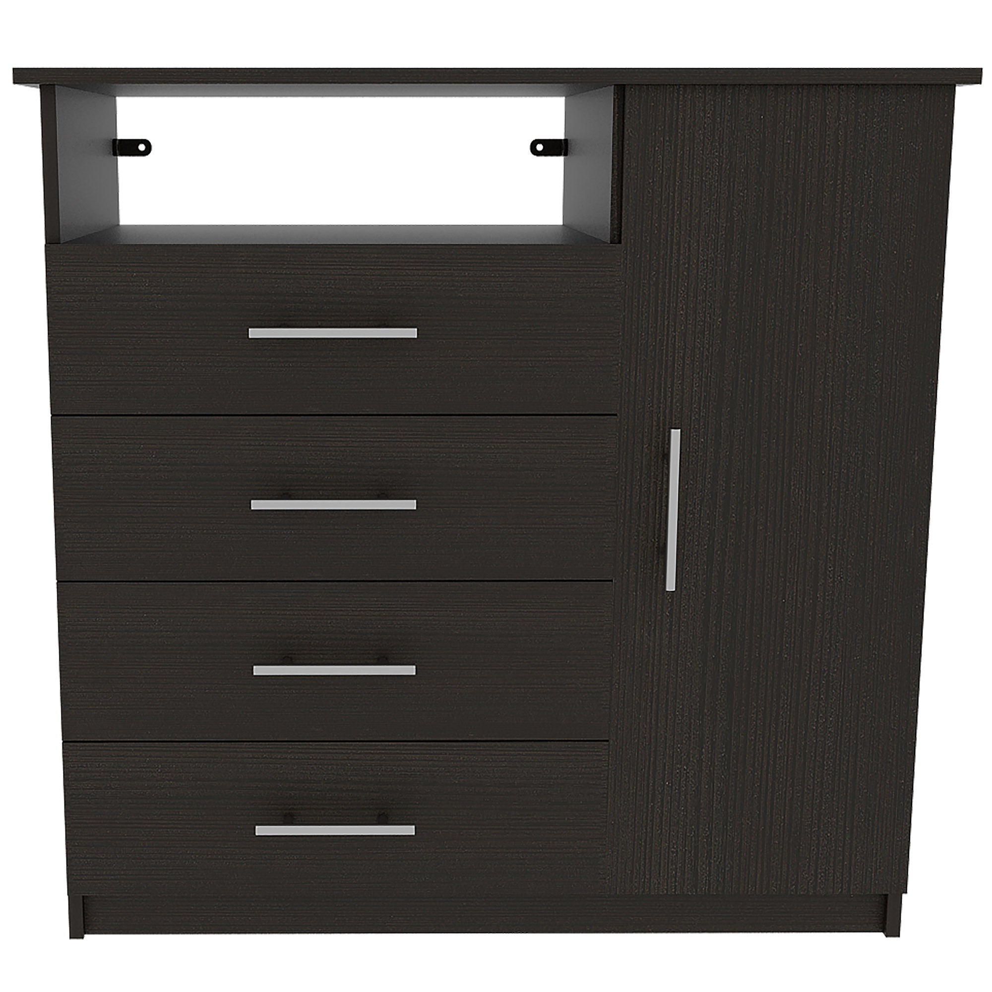 Top view of the 36" Black Manufactured Wood Combo Dresser with doors open