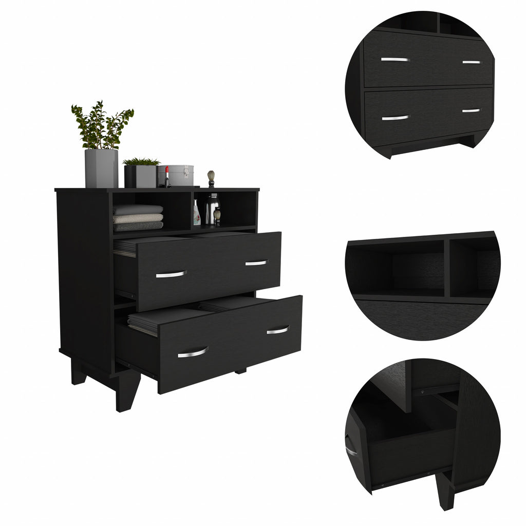 Modern 32" Black Two Drawer Dresser front view by Gobingya