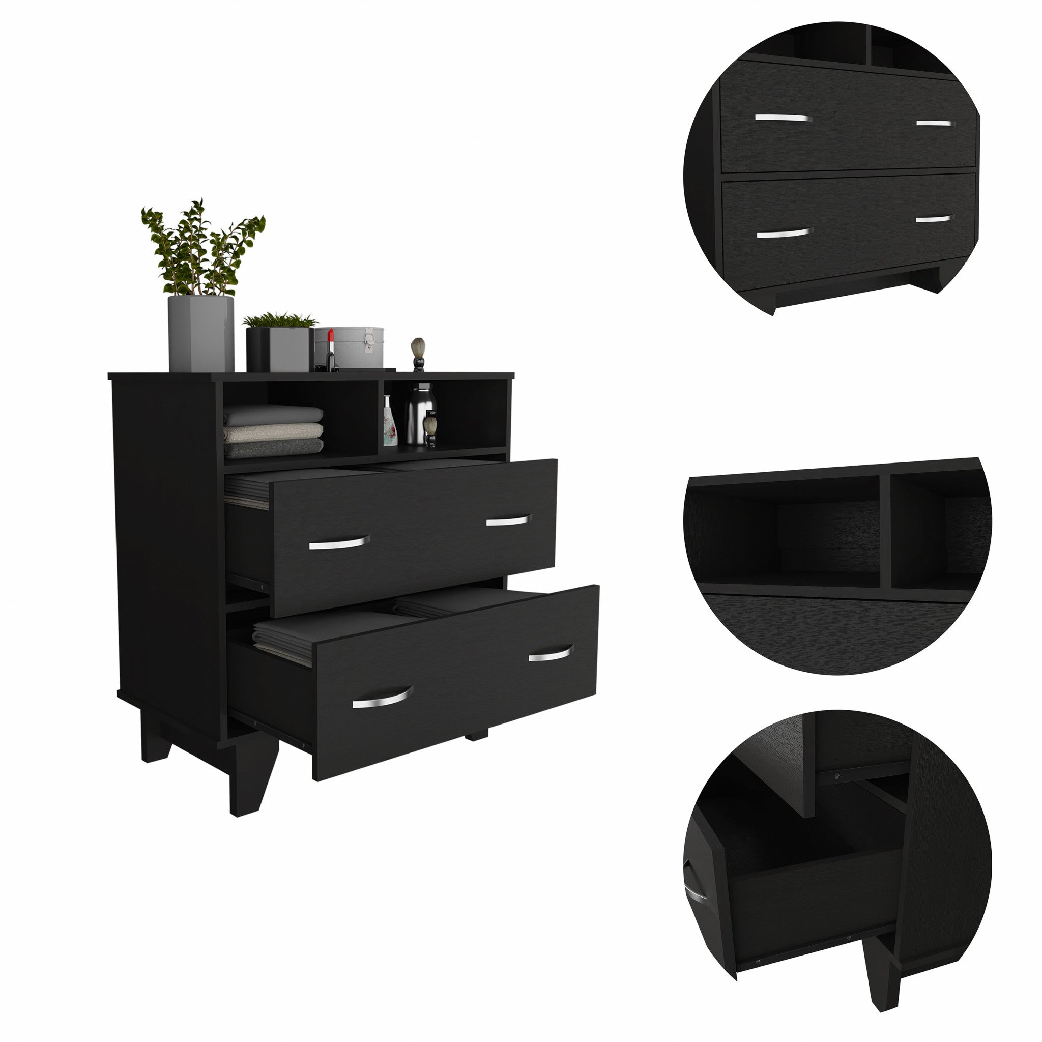 Modern 32" Black Two Drawer Dresser front view by Gobingya