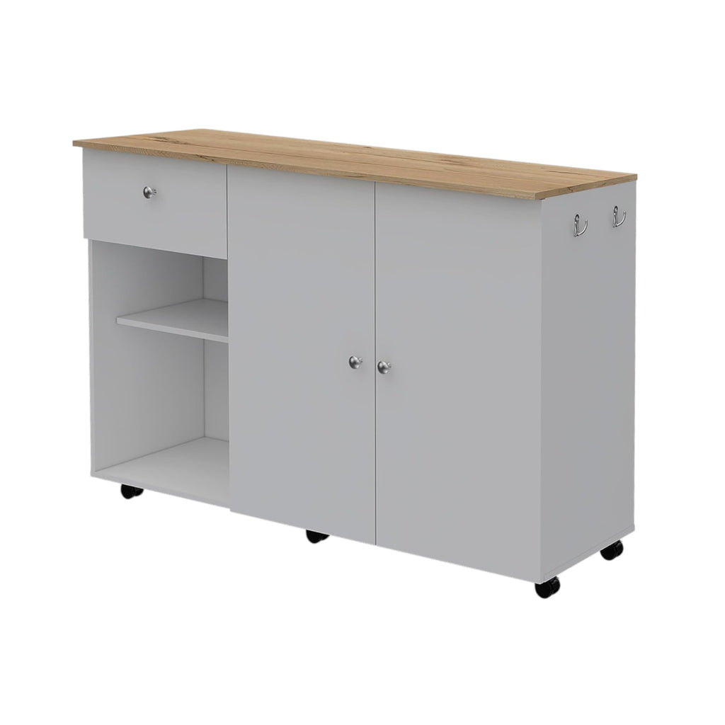Elegant 54" Rolling Kitchen Island with Storage against a modern kitchen backdrop