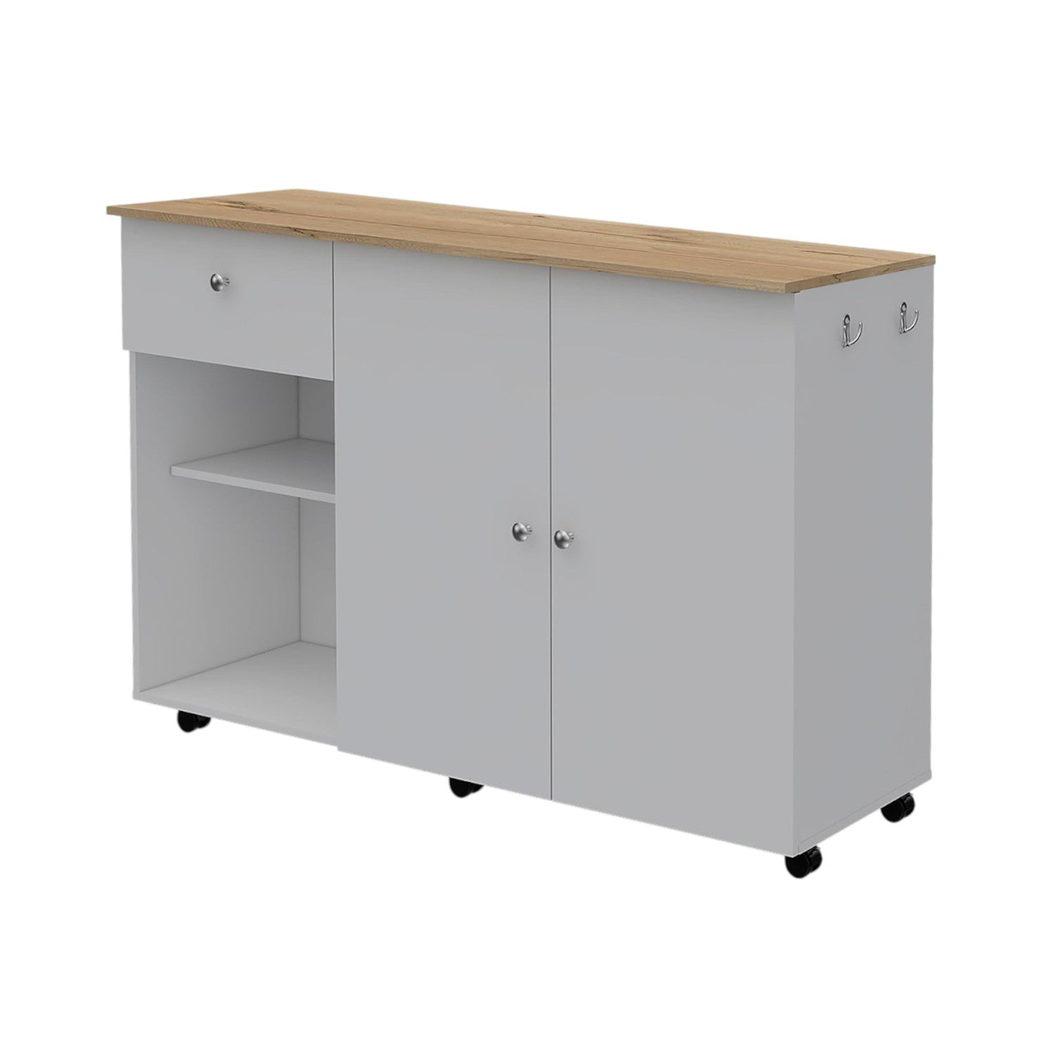 Elegant 54" Rolling Kitchen Island with Storage against a modern kitchen backdrop