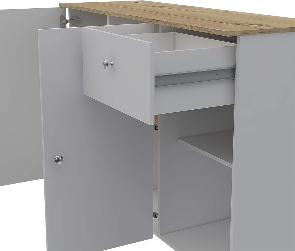 Side view showcasing storage drawers of 54" Kitchen Island by Homeroots
