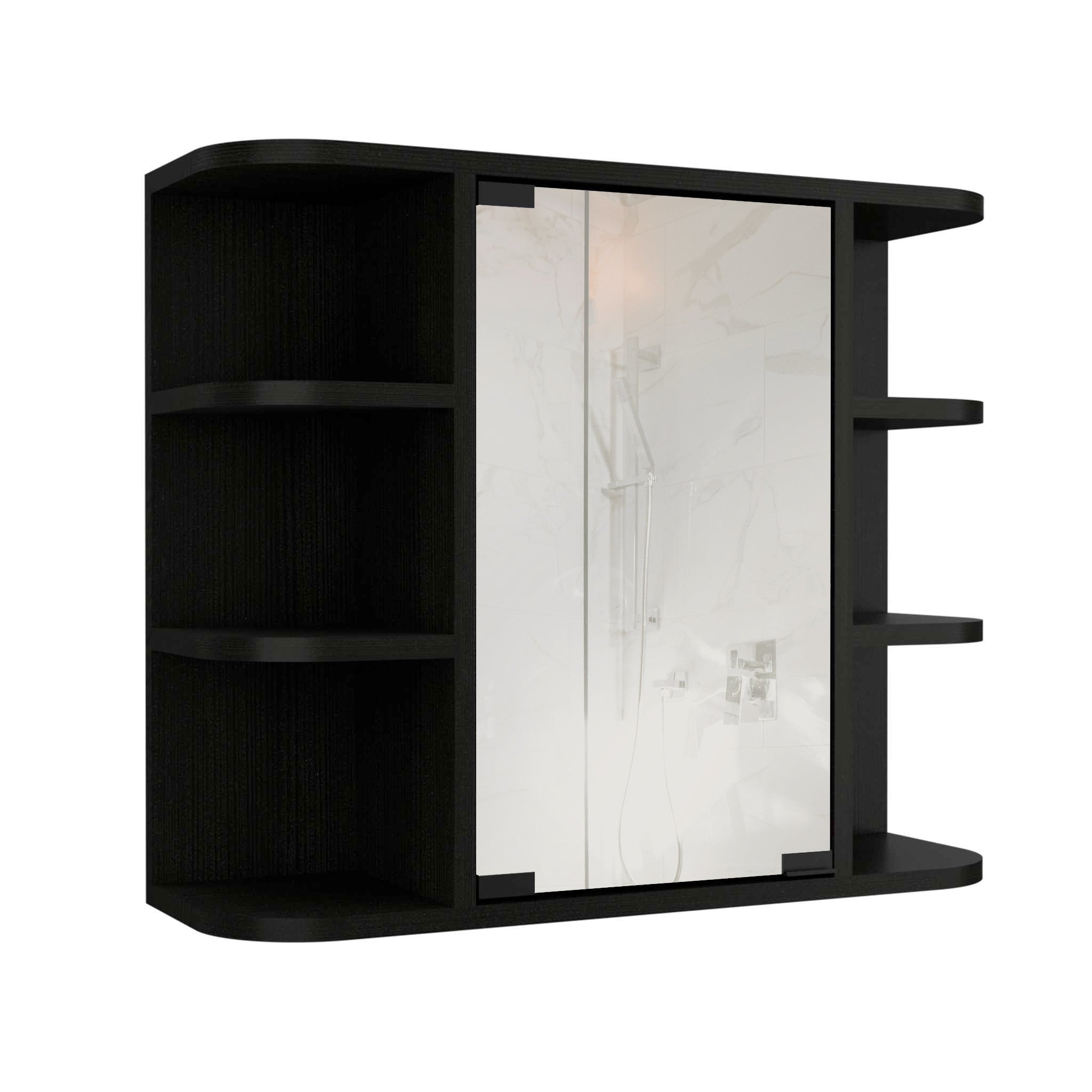 Functional storage space of the Black Floating Bathroom Vanity by Homeroots