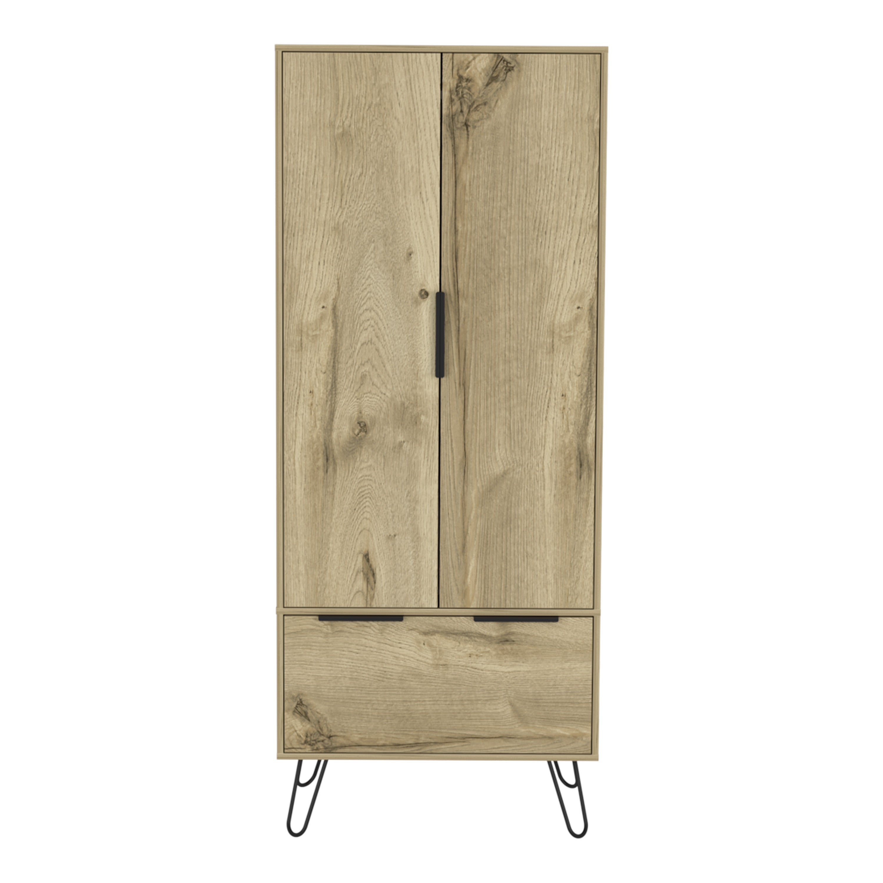 74" Oak Wood Two Door Single Drawer Combo Dresser