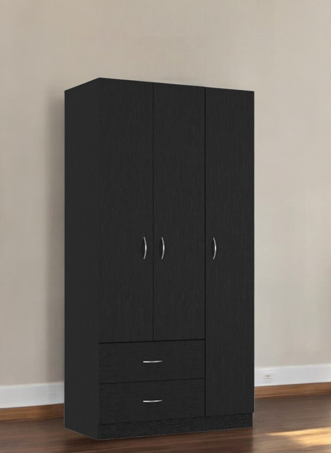 Side angle of 71-Inch Black Manufactured Wood Dresser showcasing storage