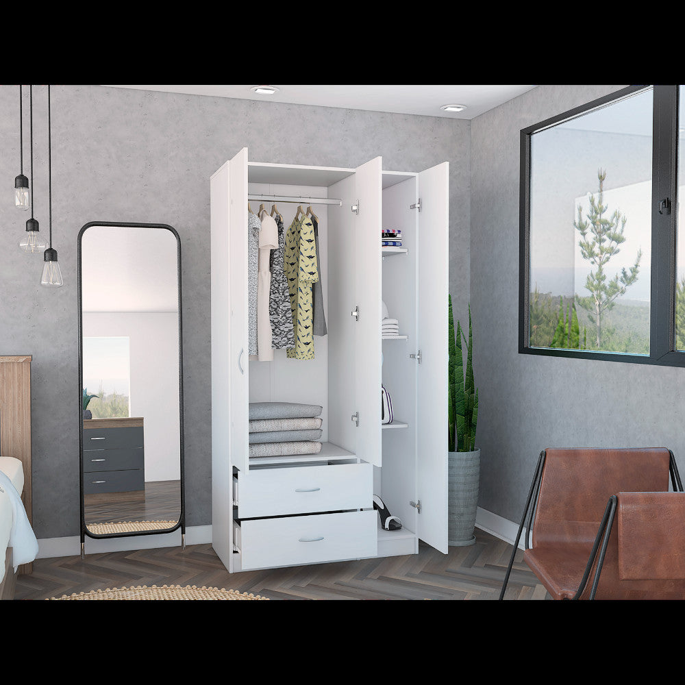 Interior view highlighting the spacious compartments of 71" White Two Drawer Combo Dresser