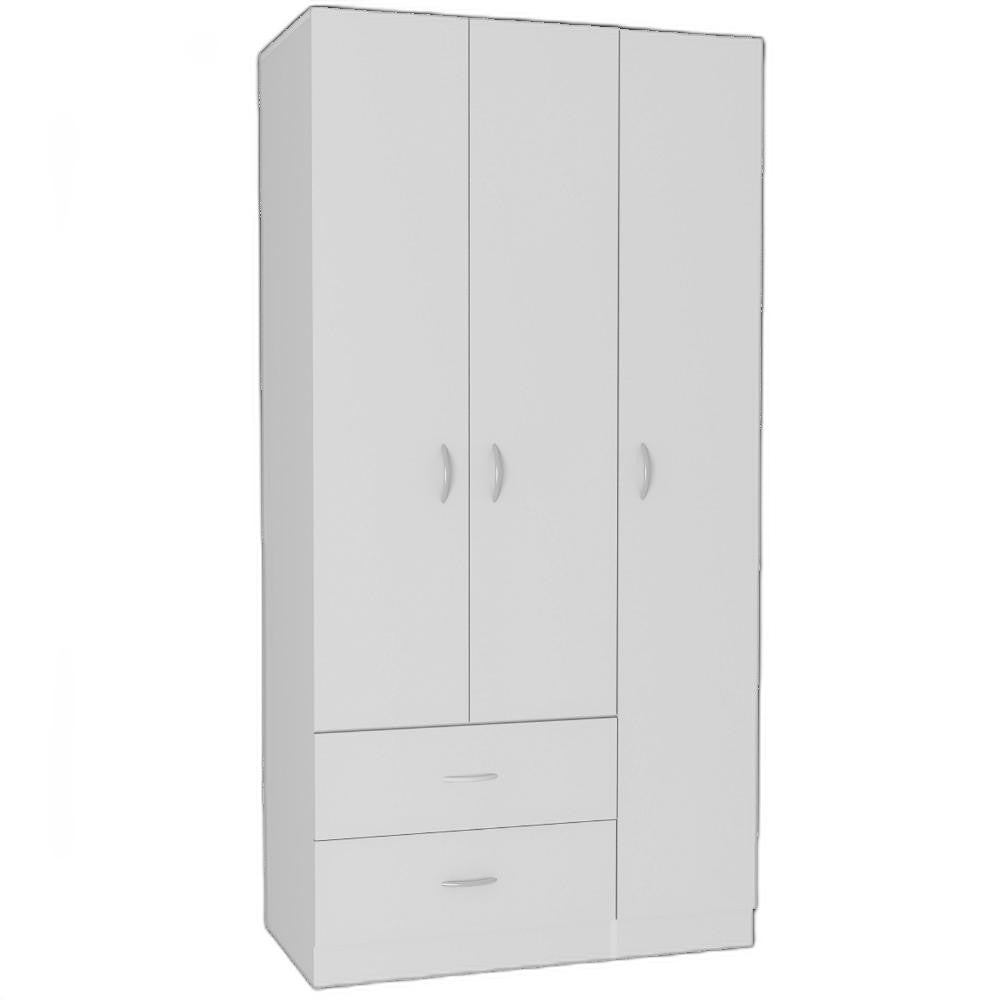 Side angle showing storage capacity of 71" White Two Drawer Combo Dresser