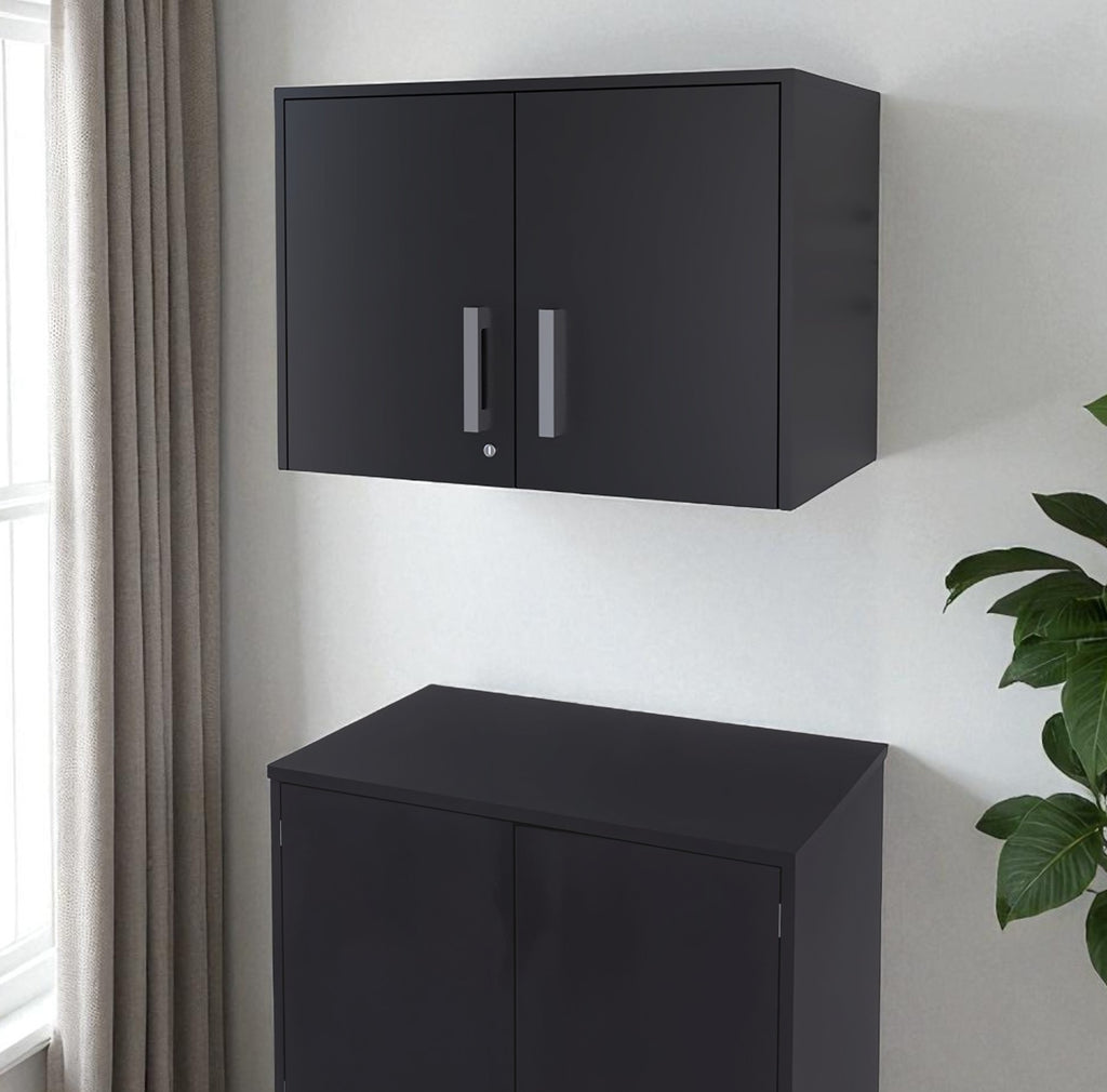20" Black Wood Wall Mounted Storage Cabinet With Two Doors