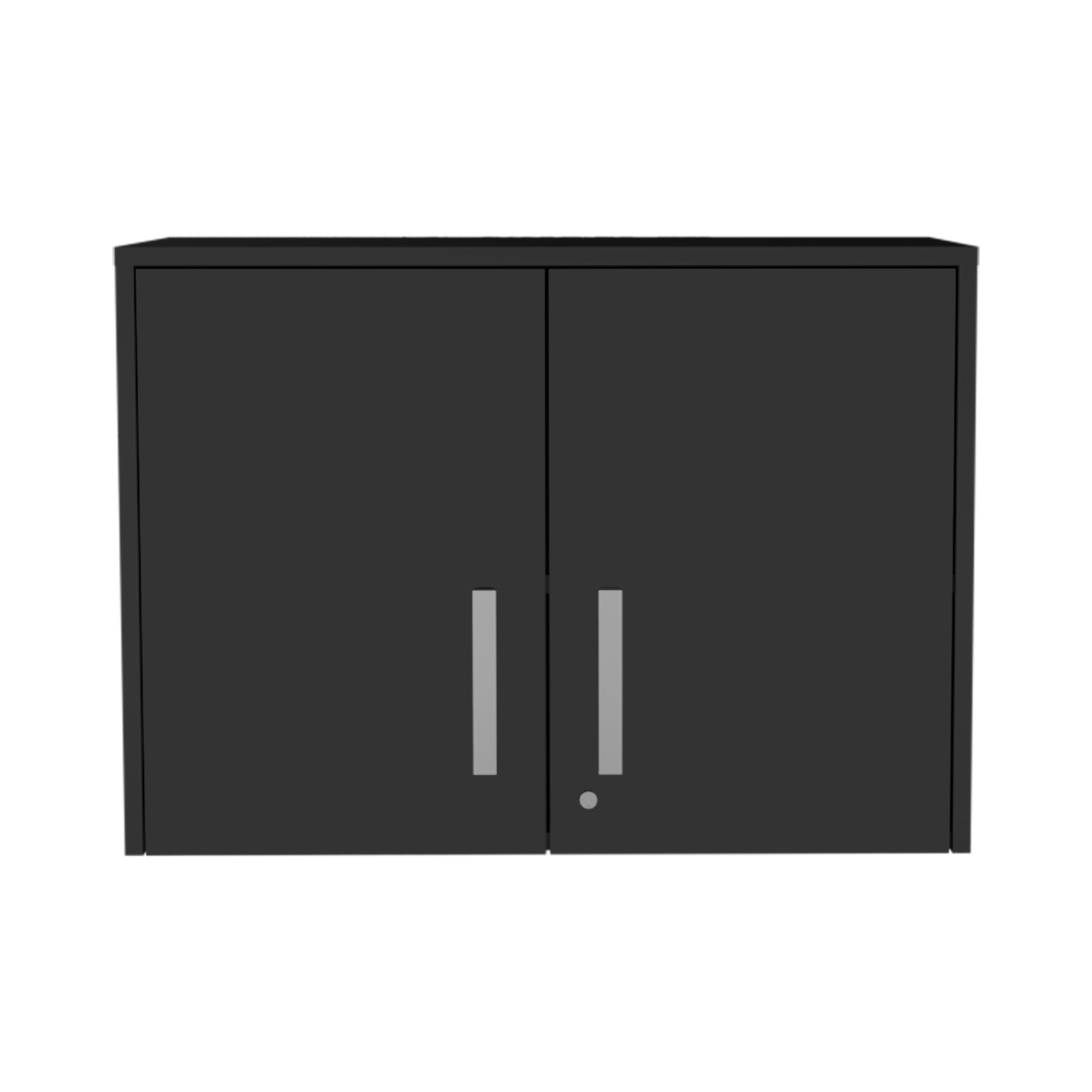 20" Black Wood Wall Mounted Storage Cabinet With Two Doors