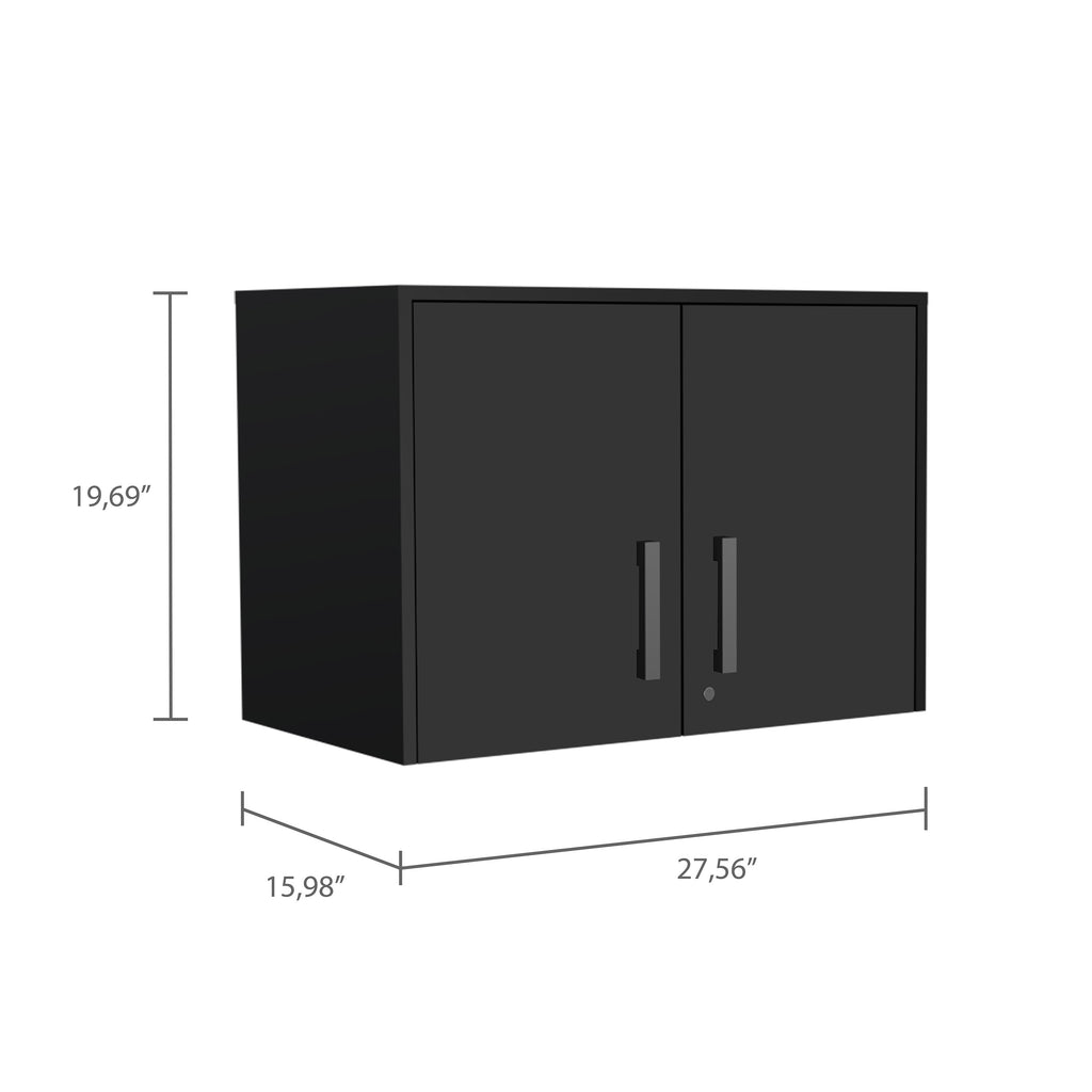 20" Black Wood Wall Mounted Storage Cabinet With Two Doors