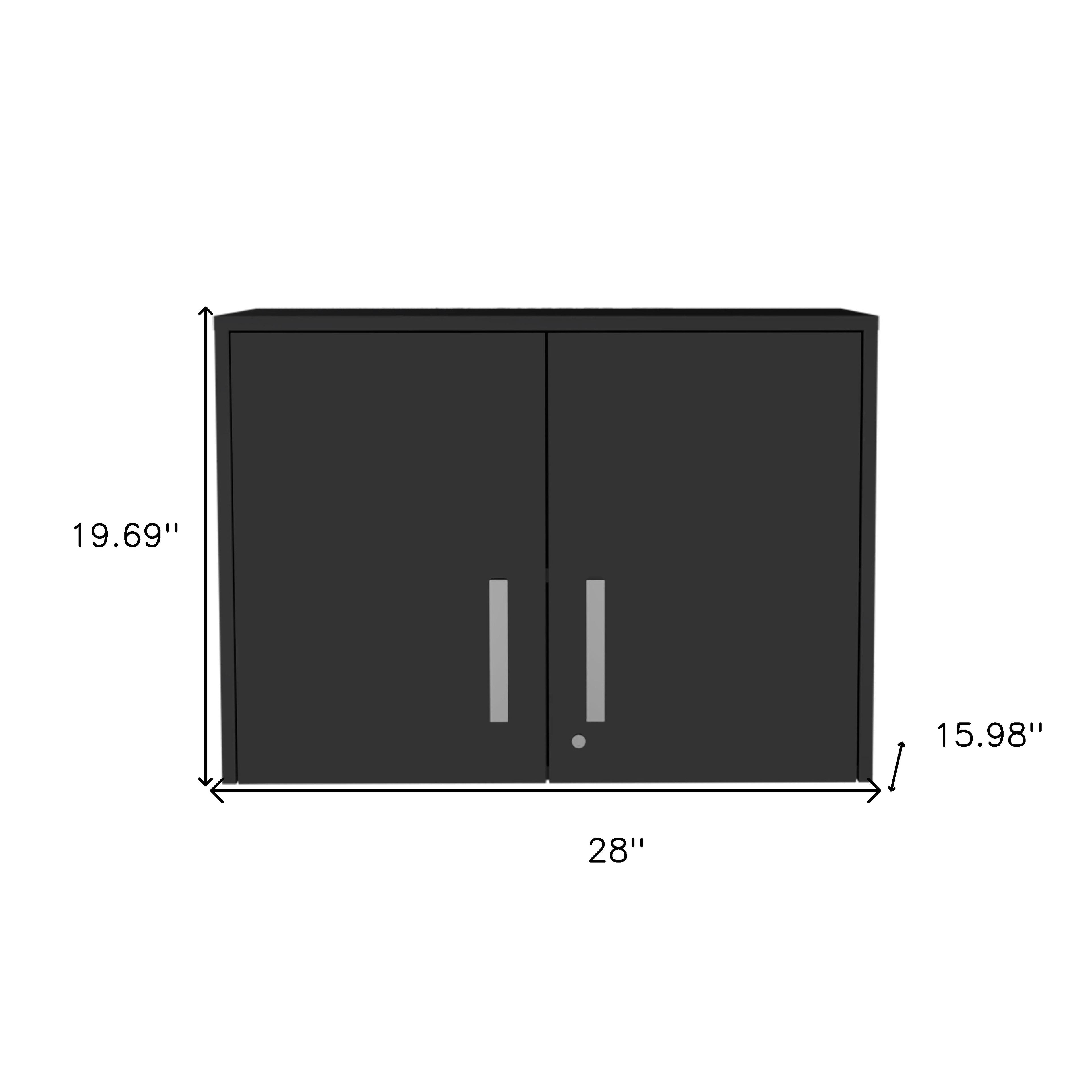 20" Black Wood Wall Mounted Storage Cabinet With Two Doors