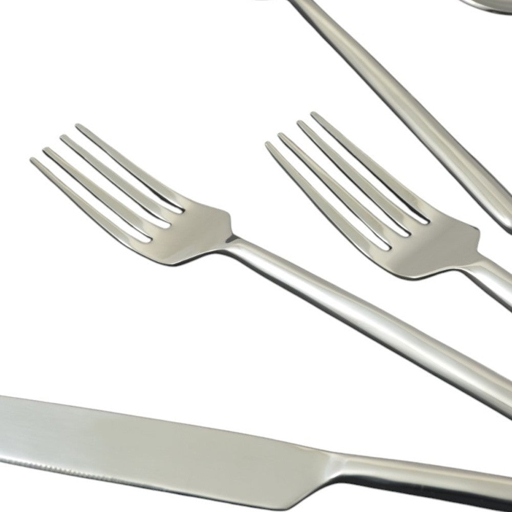 Glossy Silver Stainless Steel Twenty Piece Hand Forged Flatware Set