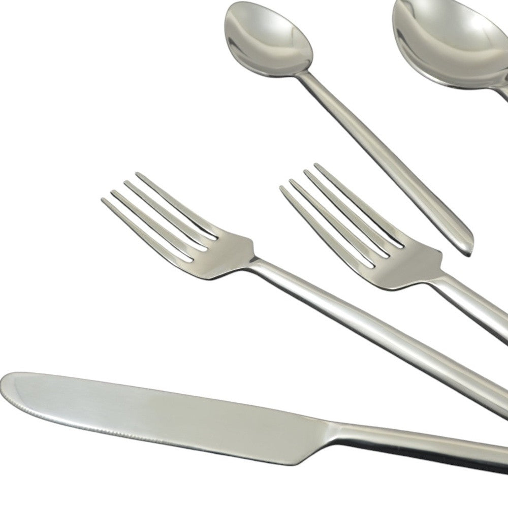 Glossy Silver Stainless Steel Twenty Piece Hand Forged Flatware Set