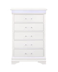 Front view of 16" White Solid Wood Five Drawer Chest with LED Lights by Homeroots