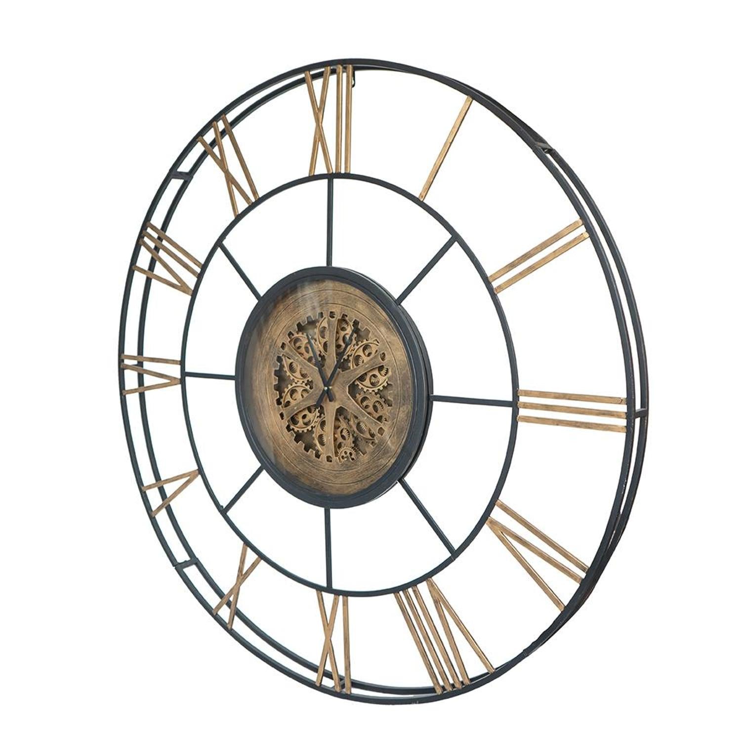 Detailed view of the exposed gears in the Copper and Glass Wall Clock