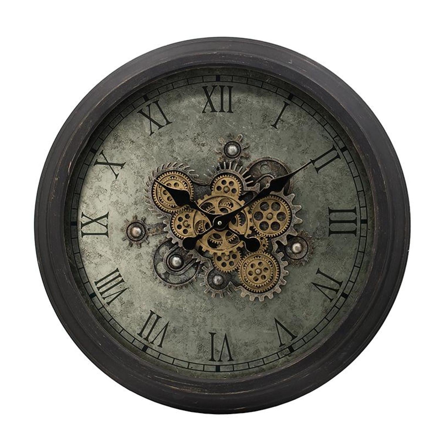 Front view of 28-Inch Black and Gray Wood Gear Wall Clock by Homeroots