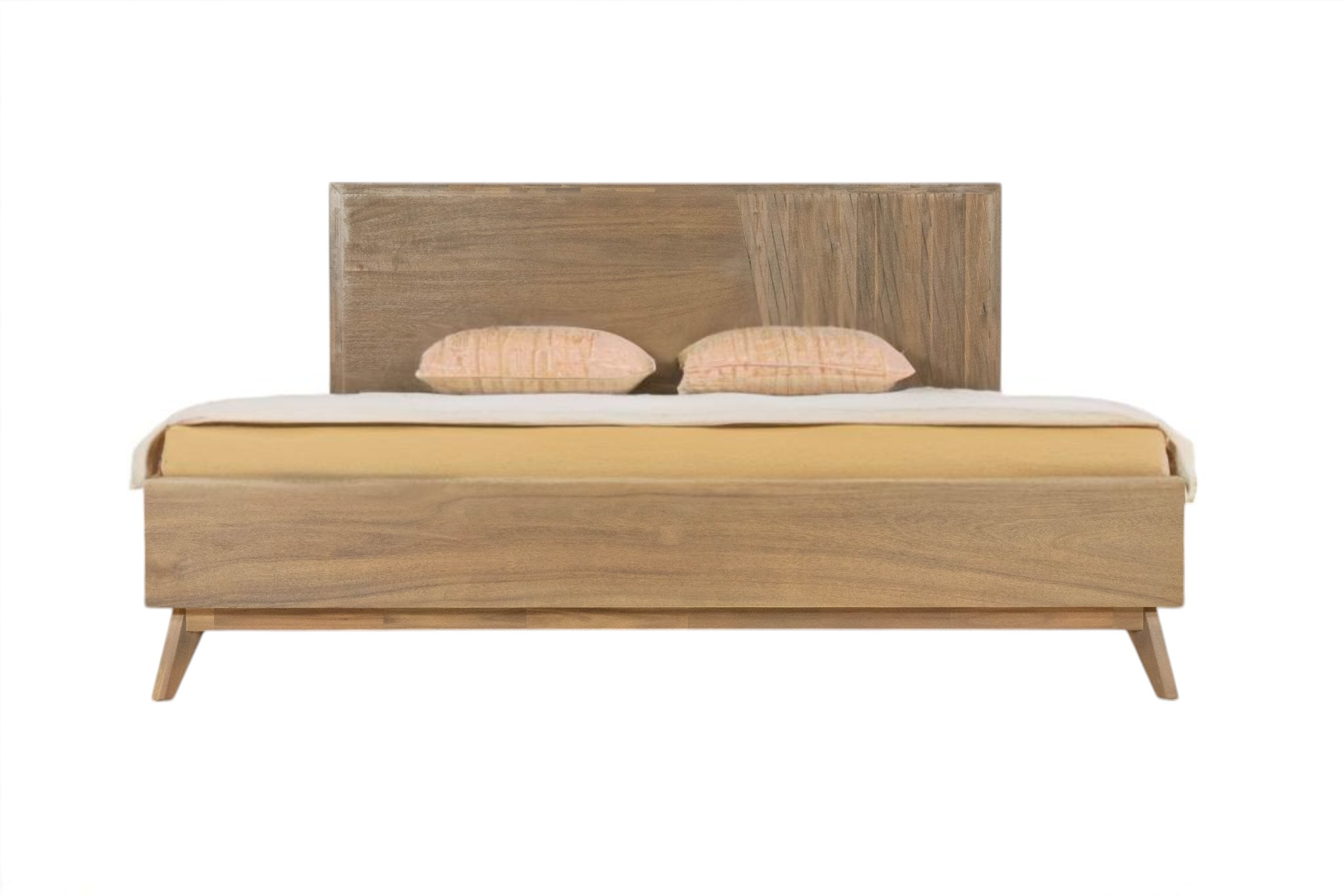 Side angle of Elegant Natural Wood King Bed Frame showcasing craftsmanship