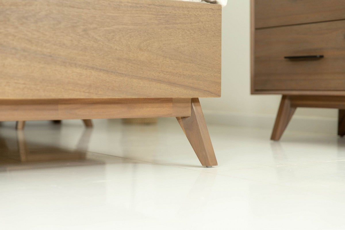 Close-up of Elegant Natural Wood King Bed Frame detailing