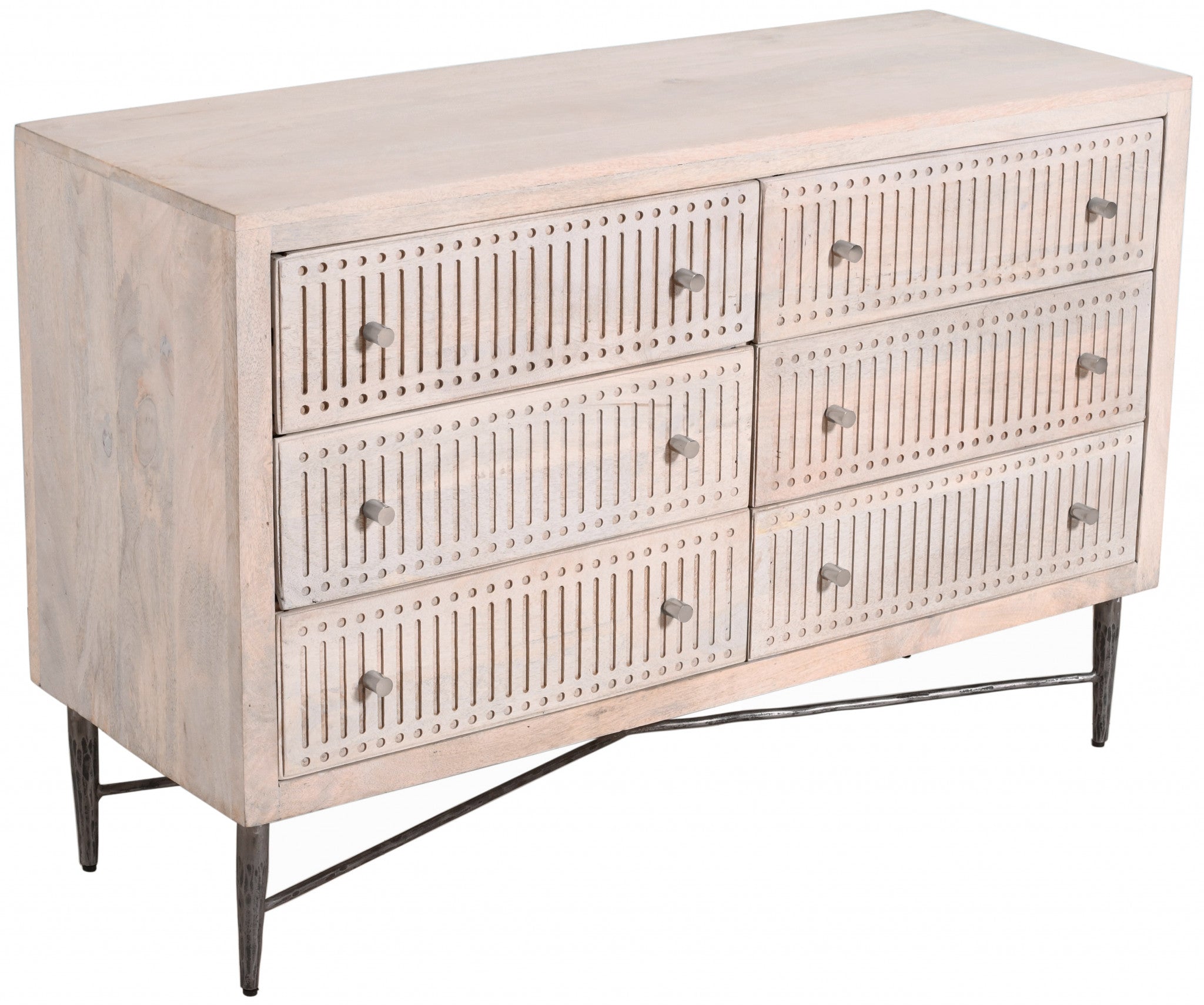 Side profile of 48" Brushed Ivory Solid Wood Dresser showcasing six drawers
