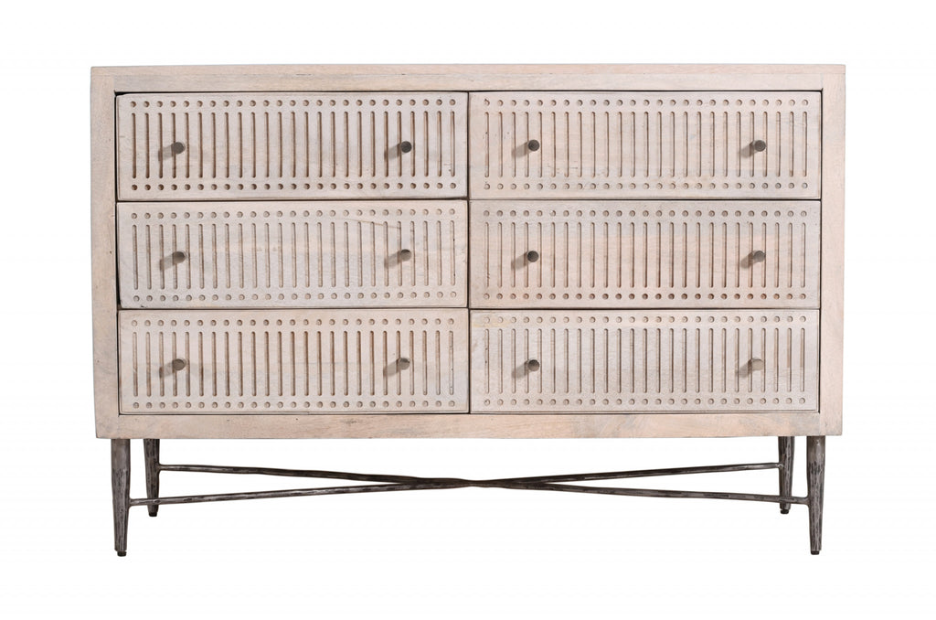 Front view of 48" Brushed Ivory Solid Wood Six Drawer Dresser by Homeroots