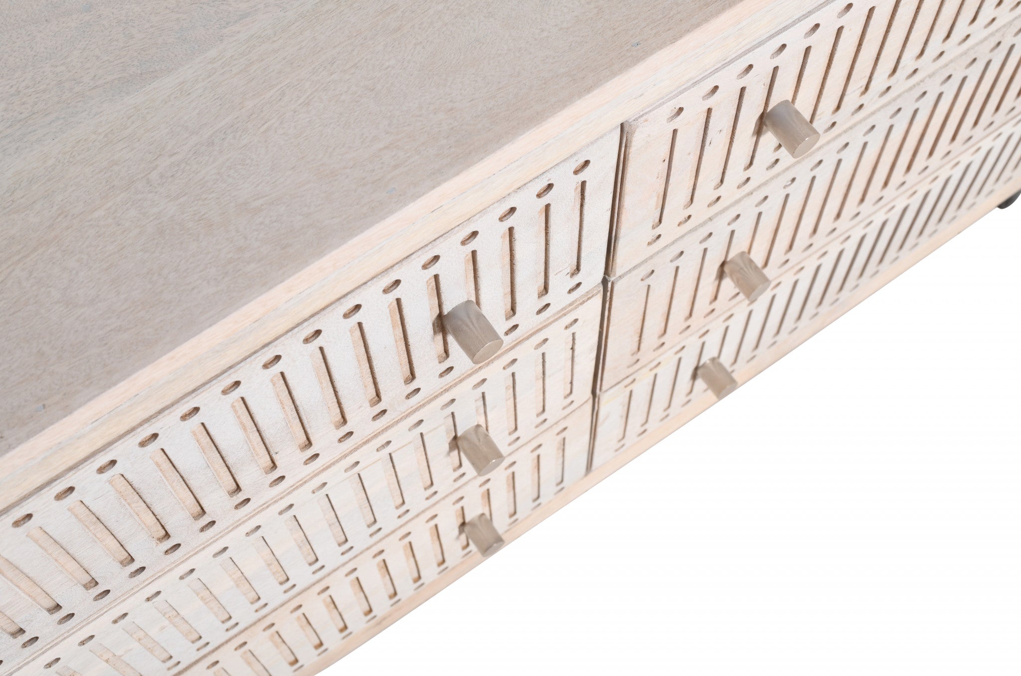 Detailed view of brushed ivory finish on 48" Solid Wood Dresser