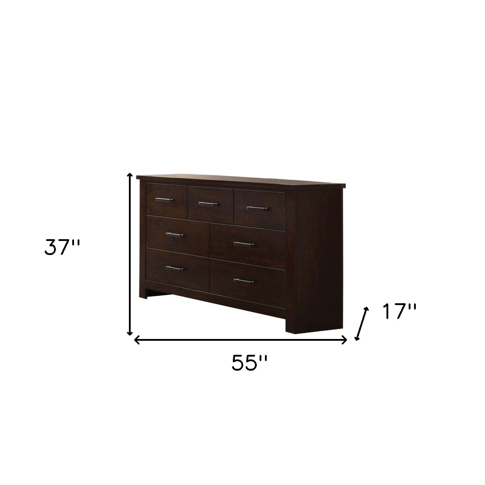 Full view of the 55-inch mahogany dresser enhancing modern bedroom aesthetics