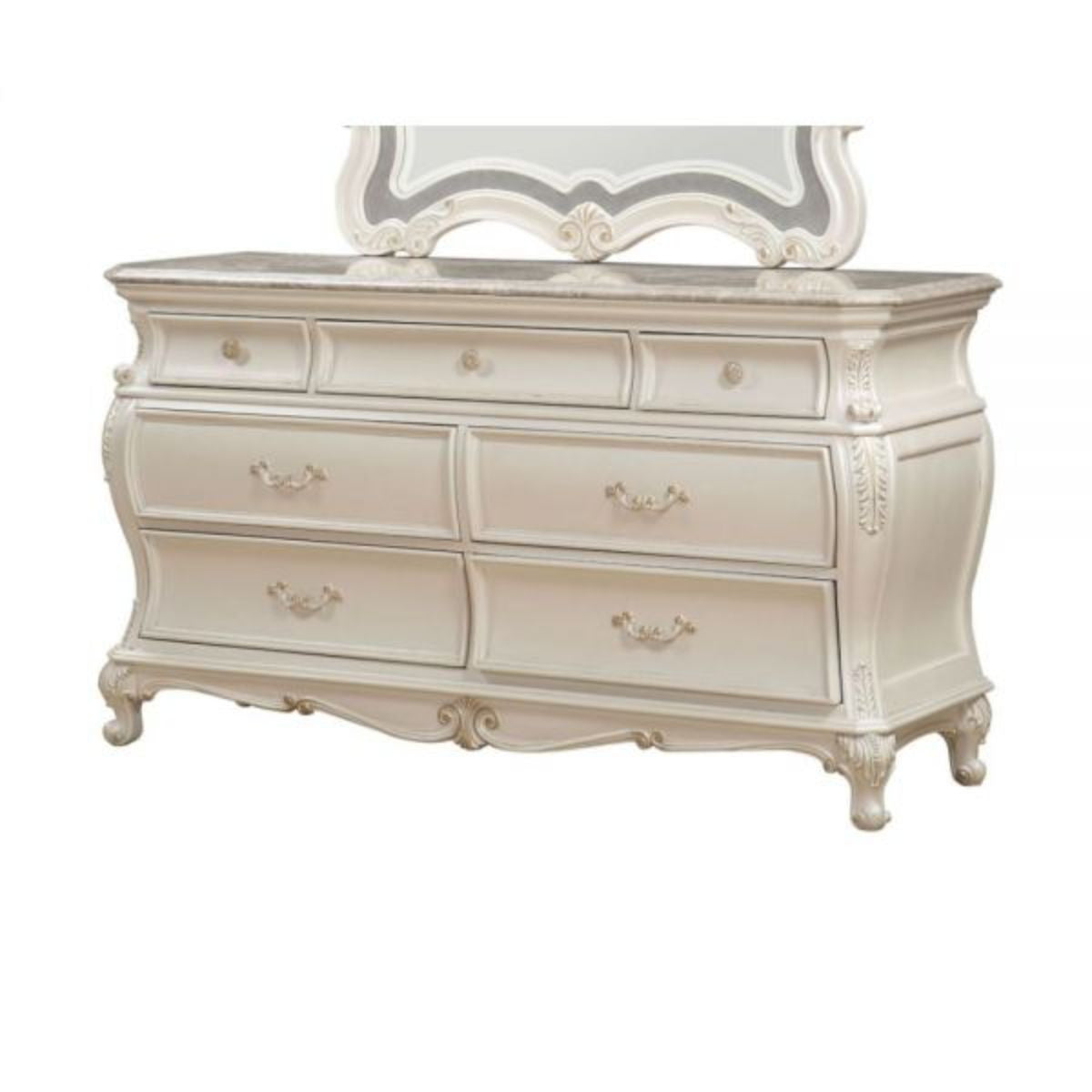 Top view of the 66-Inch Pearl Triple Dresser with accessories